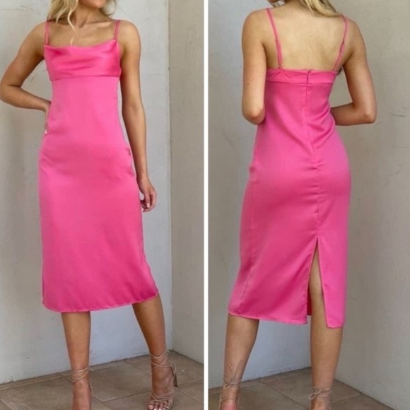 WeWoreWhat NEW 90's Inspired Coquette Indie Sleeze Pink Midi Slip Dress Size 2 - Picture 1 of 11